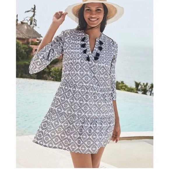 Tommy Bahama Diamond Clip Jaquard Tier Dress with Bell Sleeves & Tassels Size XS - Picture 10 of 10